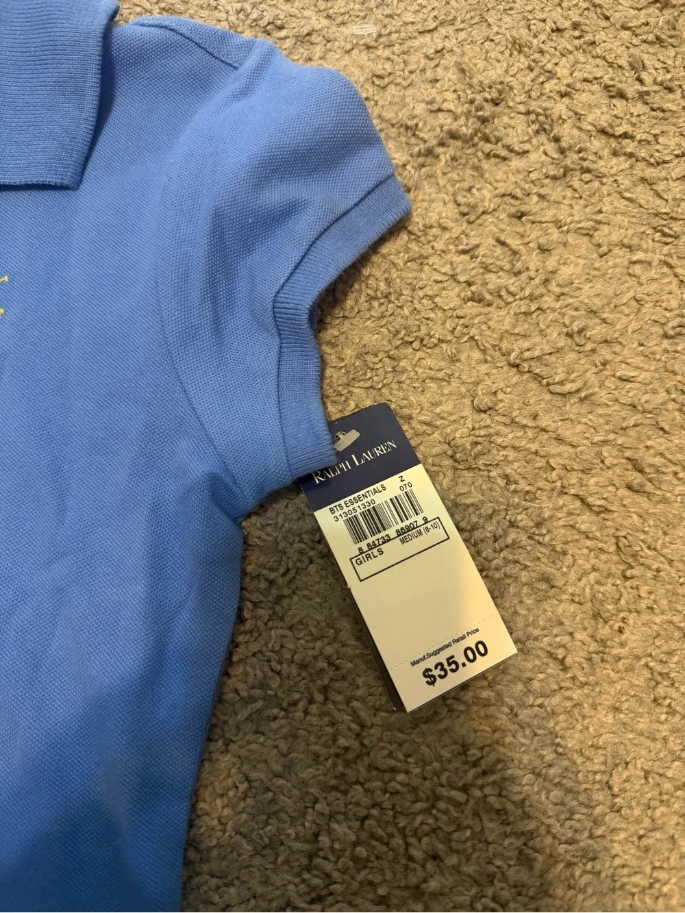 Ralph Lauren Girls' Bright Blue Polo with Yellow Pony